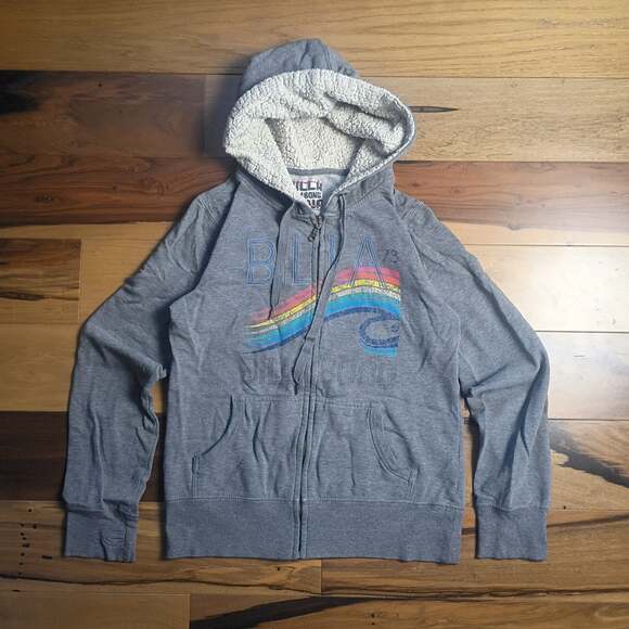 Billabong Tops - Y2K Billabong Women's Gray Sherpa-Lined Full Zip Hoodie size M